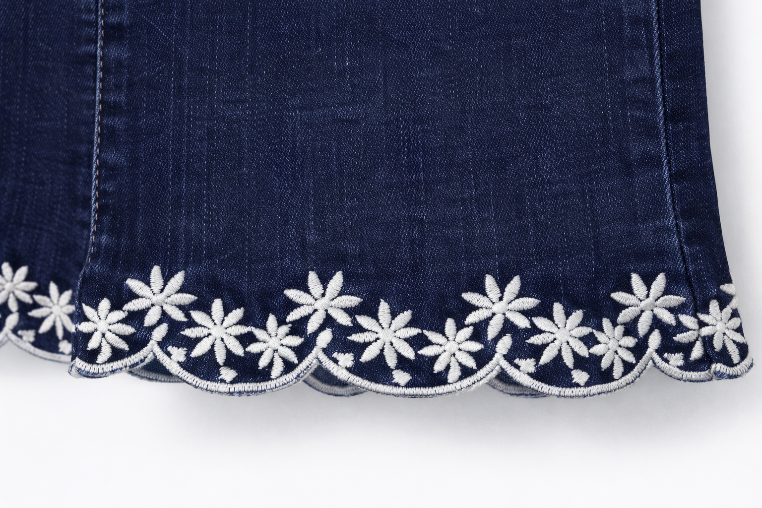 Bottom Embroidered Wide Leg Jeans