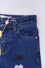 Girls' Embellished Dark Blue Flared Jeans – Playful & Fashionable - Little Threads