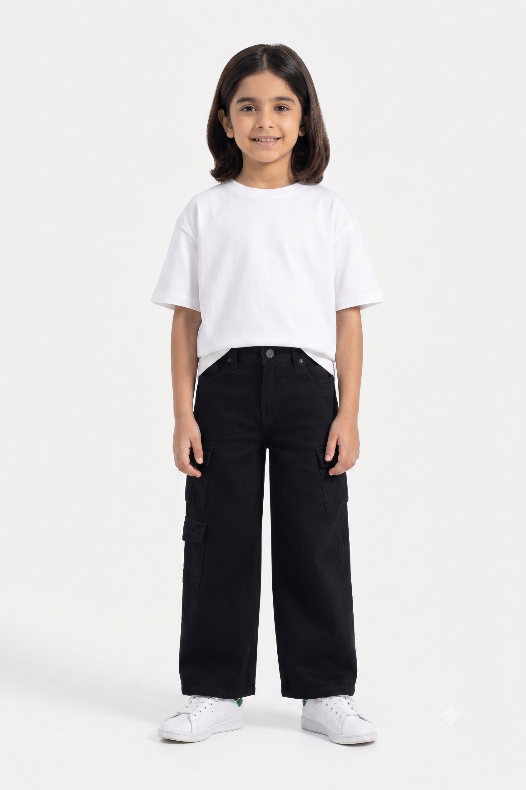 Black Bellow Pockets Wide Leg Jeans