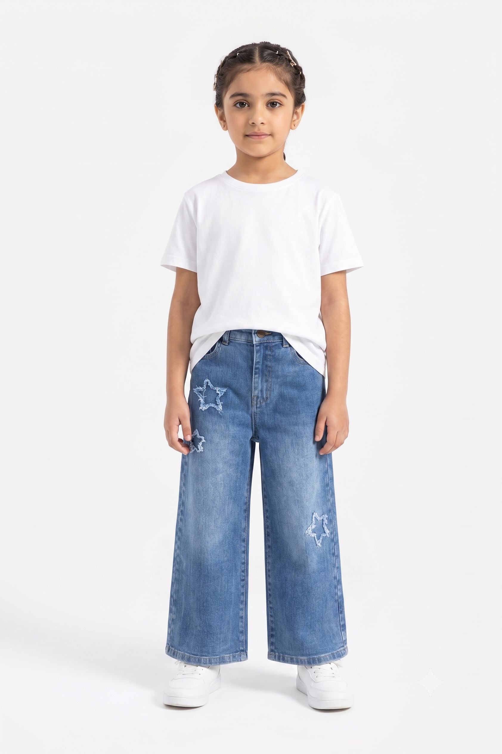 Blue Star Embroidered Wide Leg Jeans