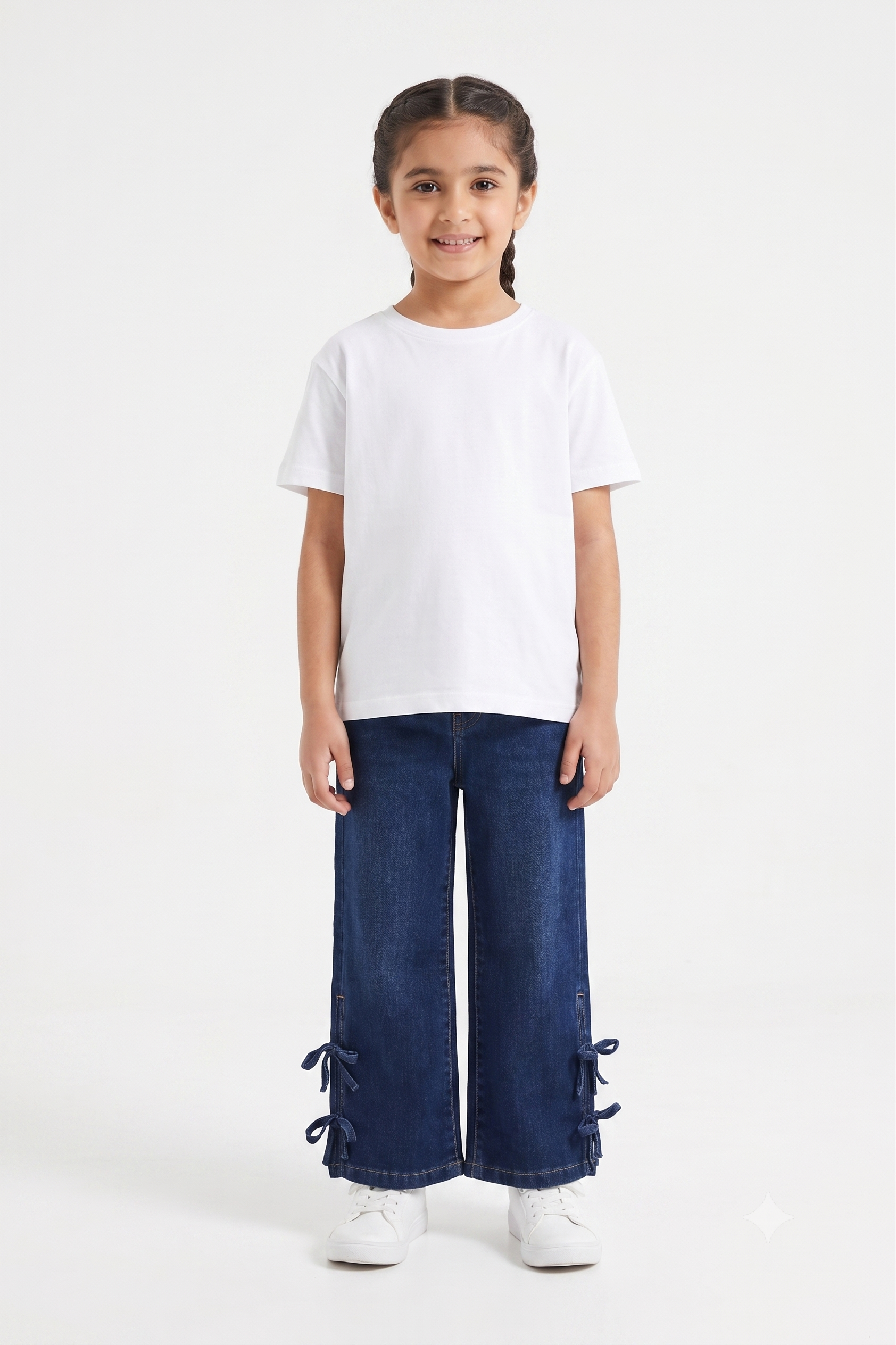 Denim Bow Tie Wide Leg Jeans