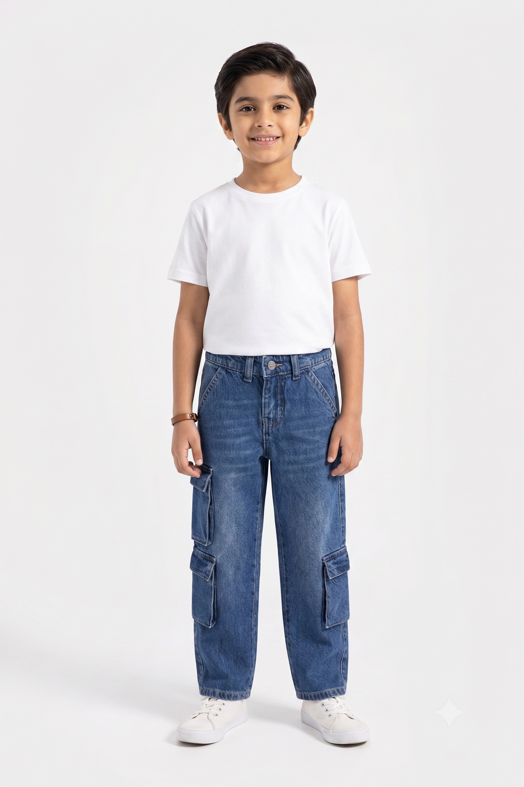 Boys Denim Blue 3 Pocket Cargo Jeans