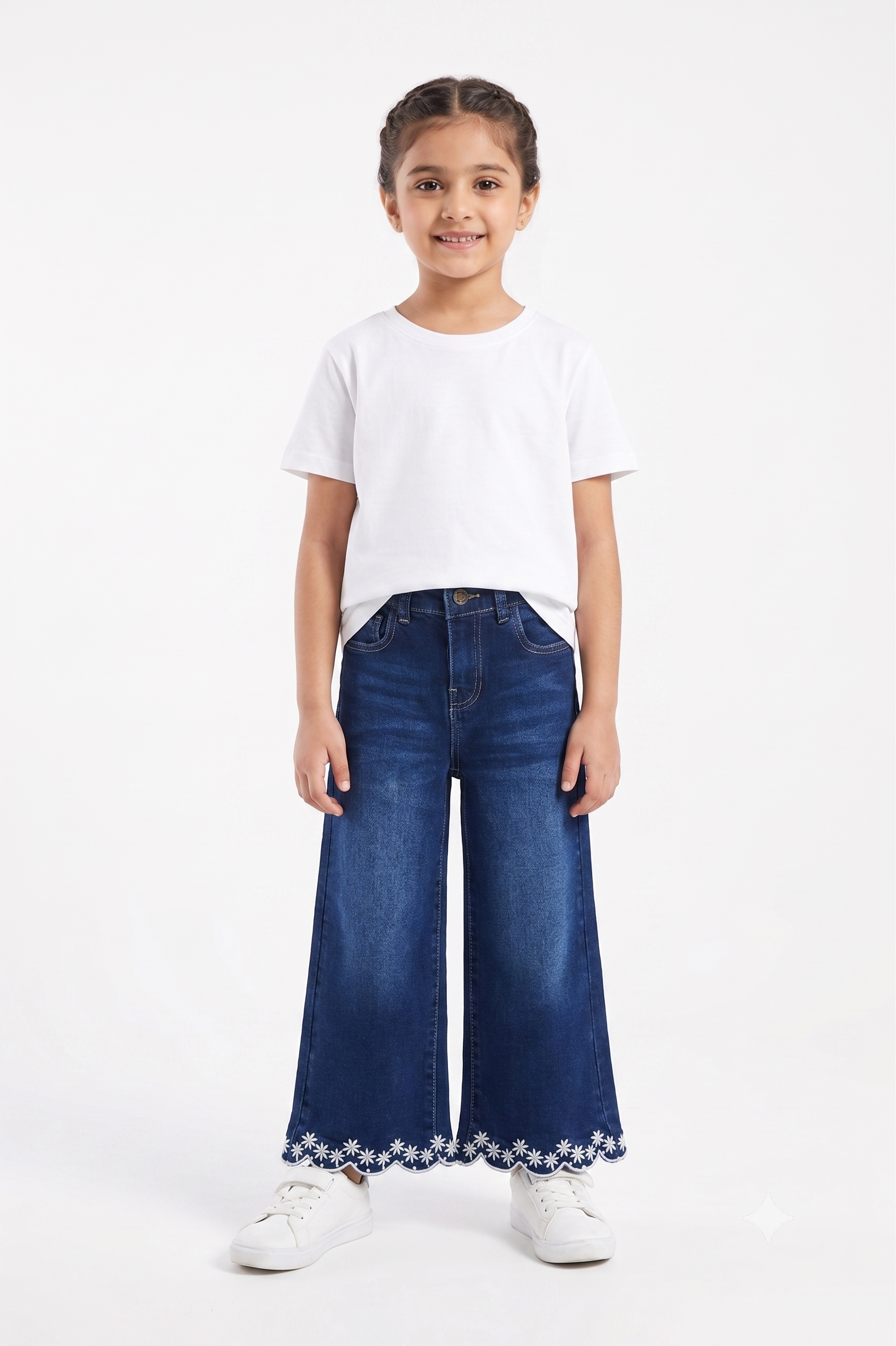 Bottom Embroidered Wide Leg Jeans