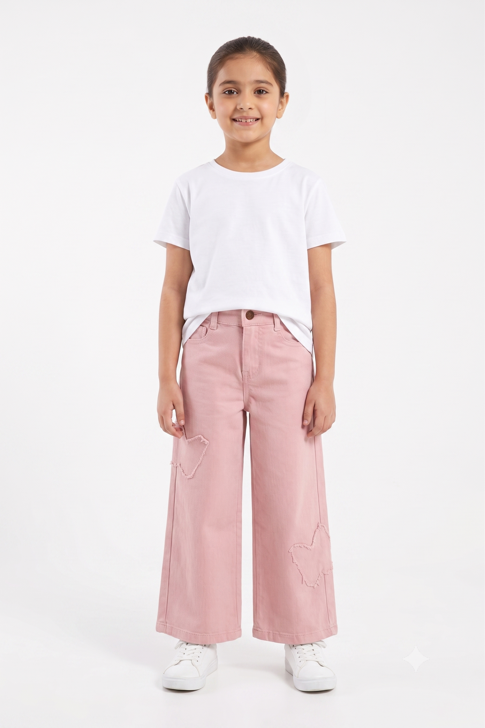 Butterfly Pink Embroidered Wide Leg Jeans