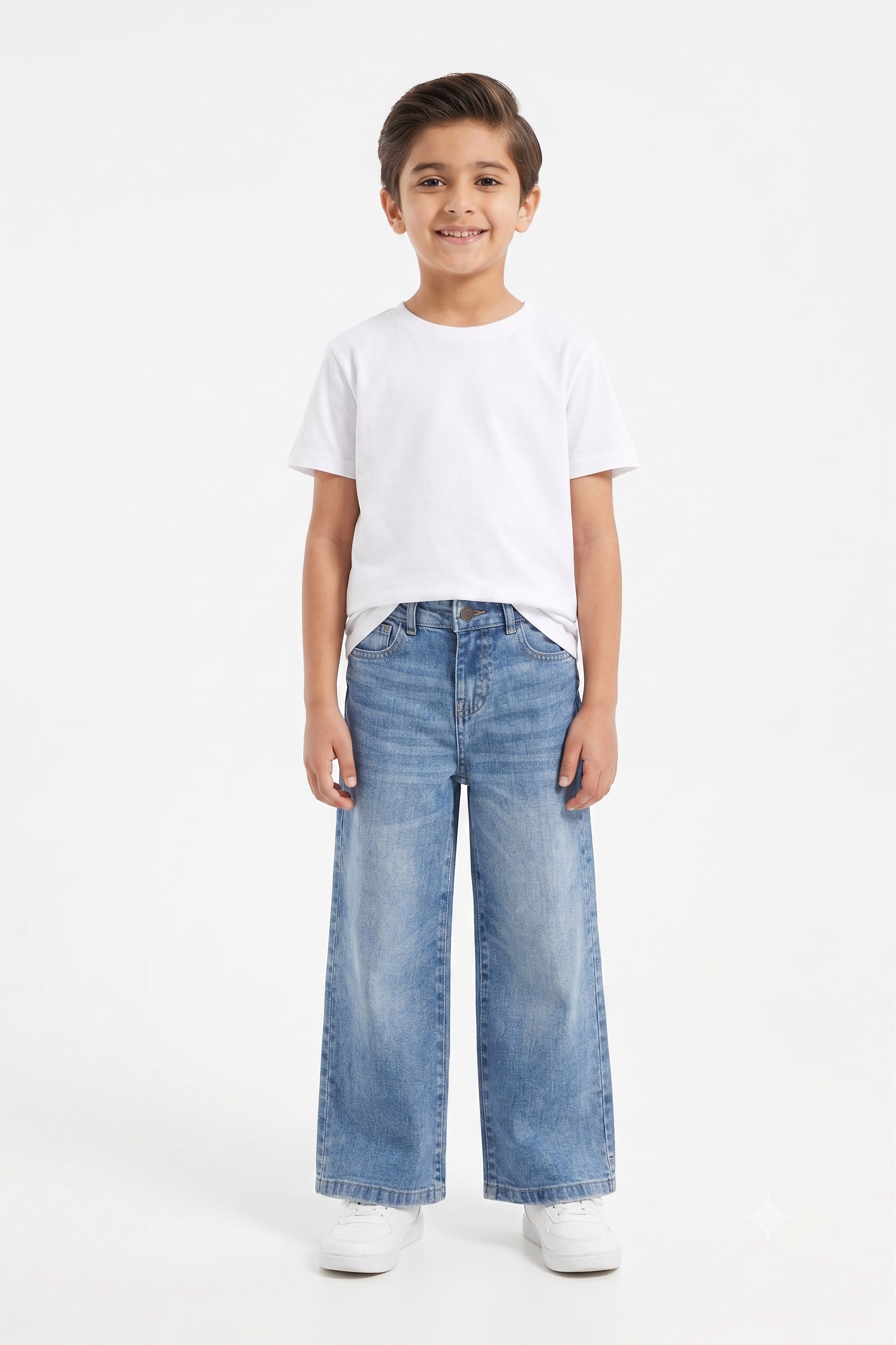 Blue Acid Wash Wide Leg Jeans