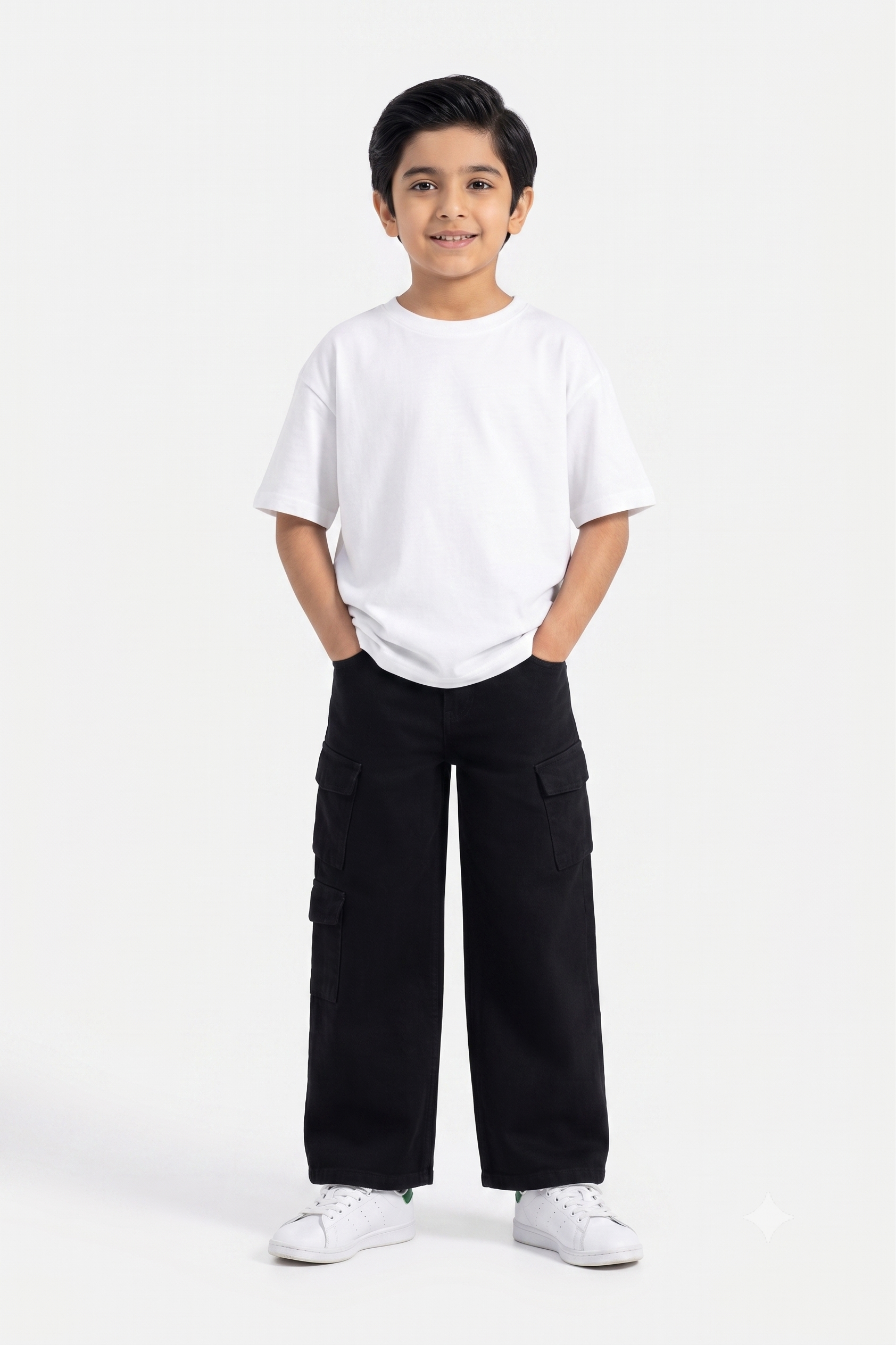 Black Bellow Pockets Wide Leg Jeans