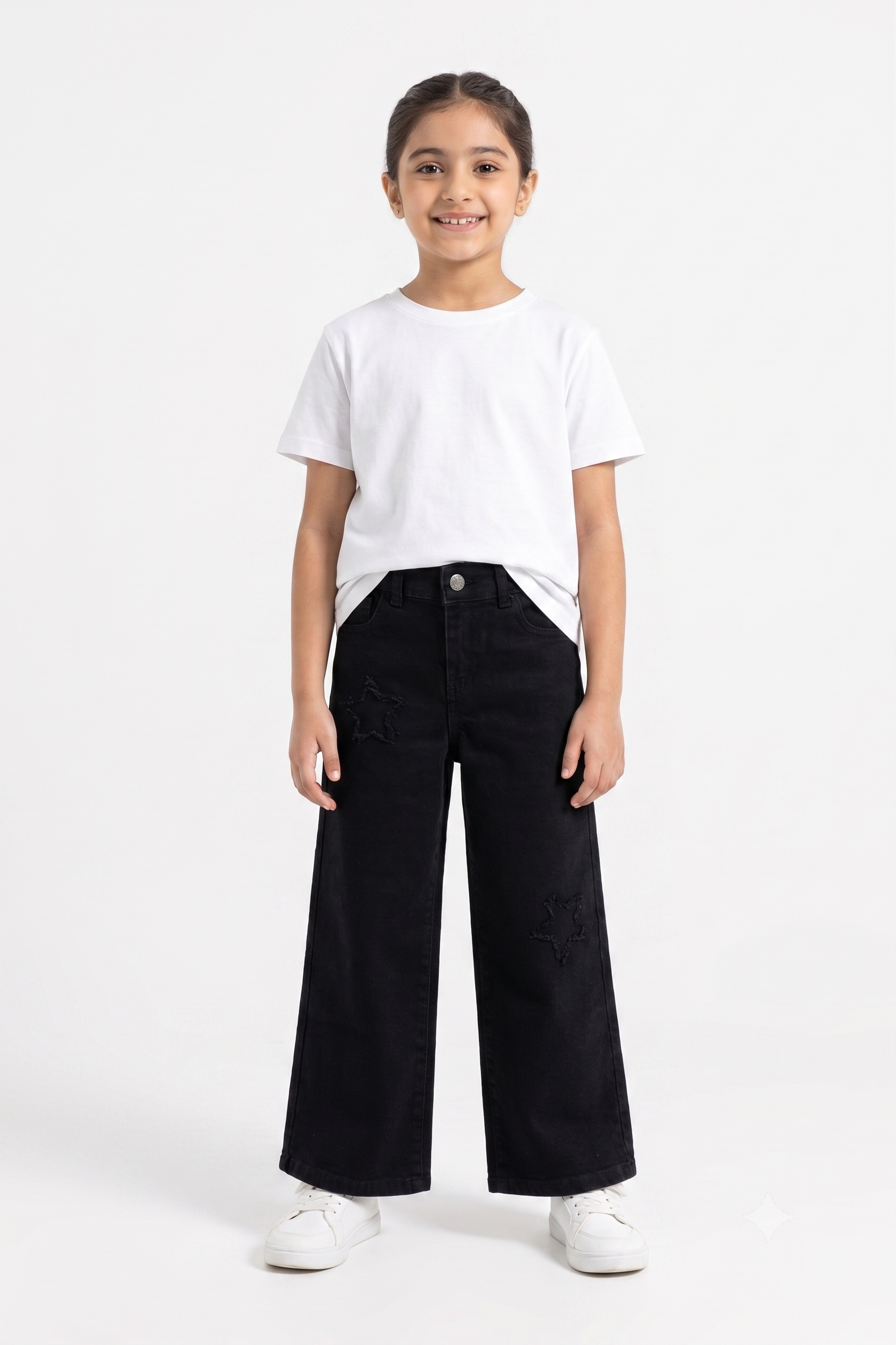 Black Star Embroidered Wide Leg Jeans