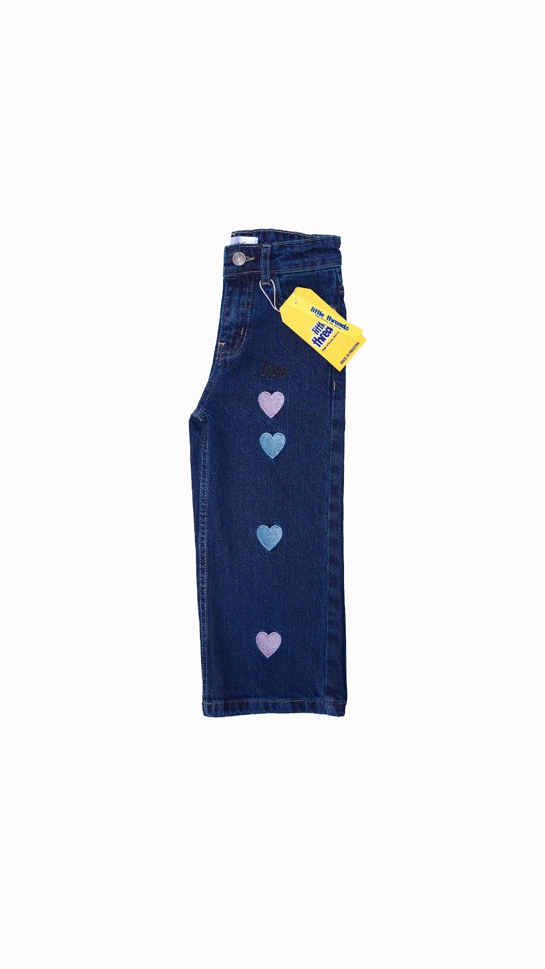 Girls' Embellished Dark Blue Flared Jeans – Playful & Fashionable - Little Threads