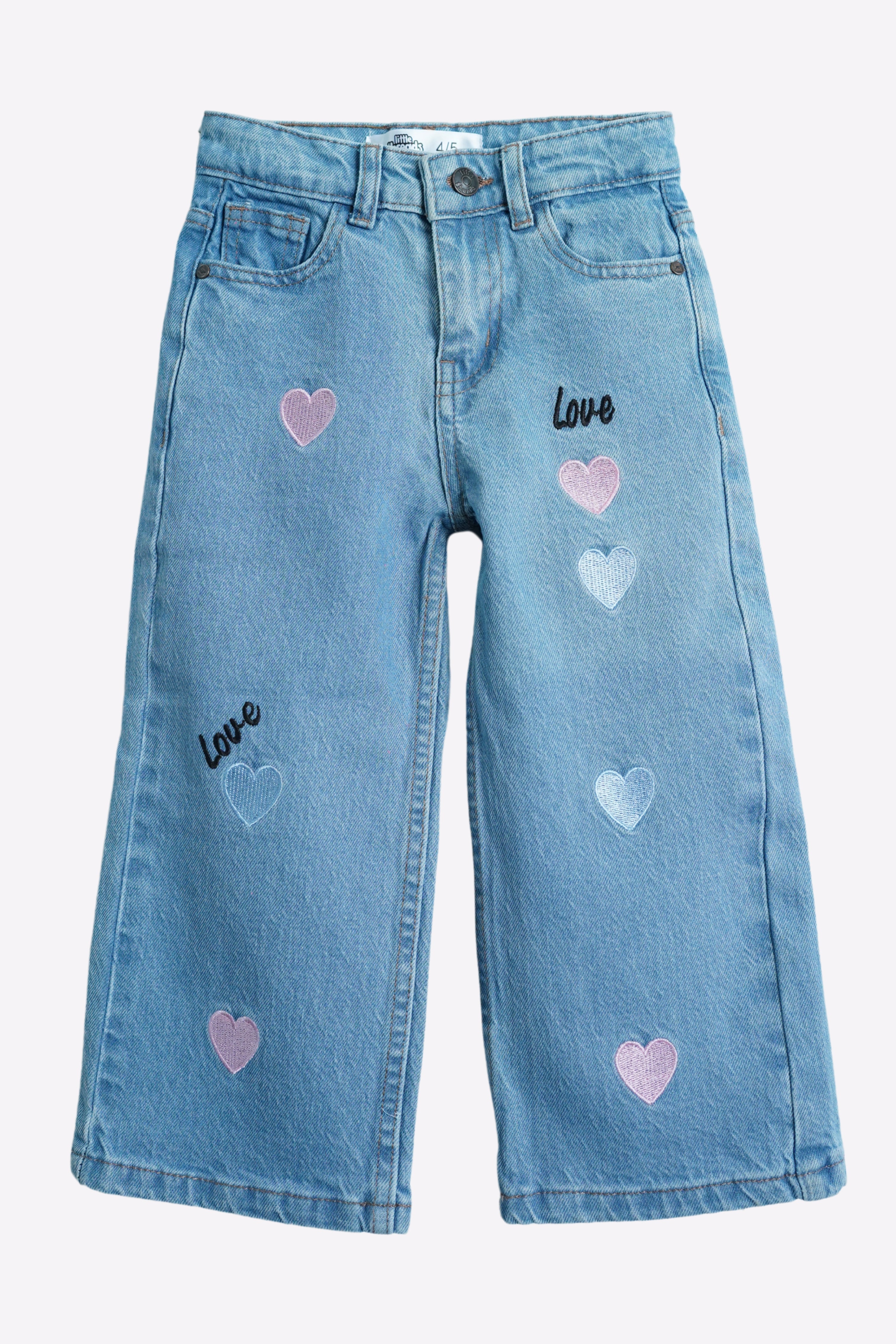 Light Blue Flared Denim Jeans with Embellishments – Playful & Fashionable