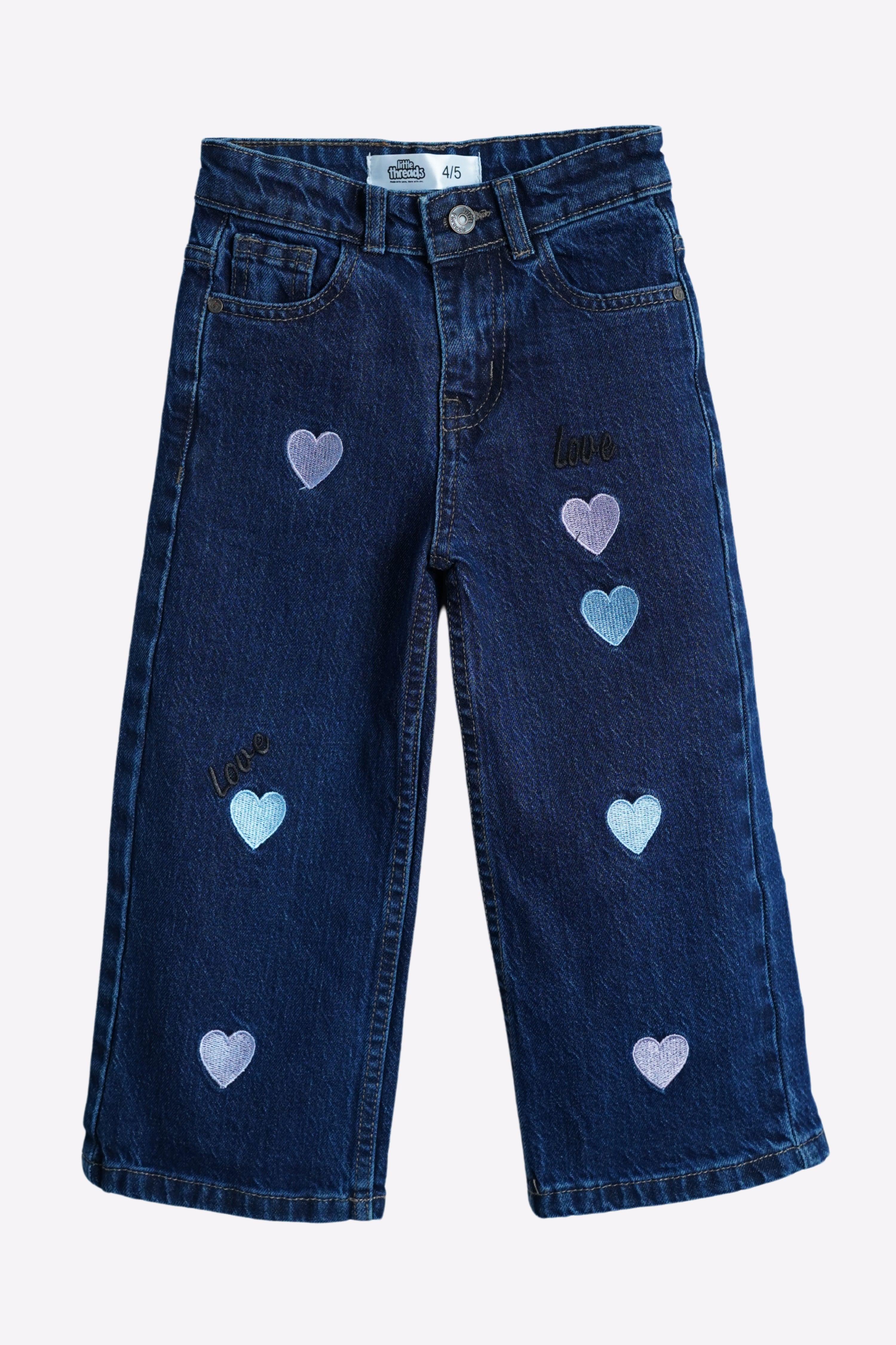 Girls Embellished Dark Blue Flared Jeans – Playful & Fashionable