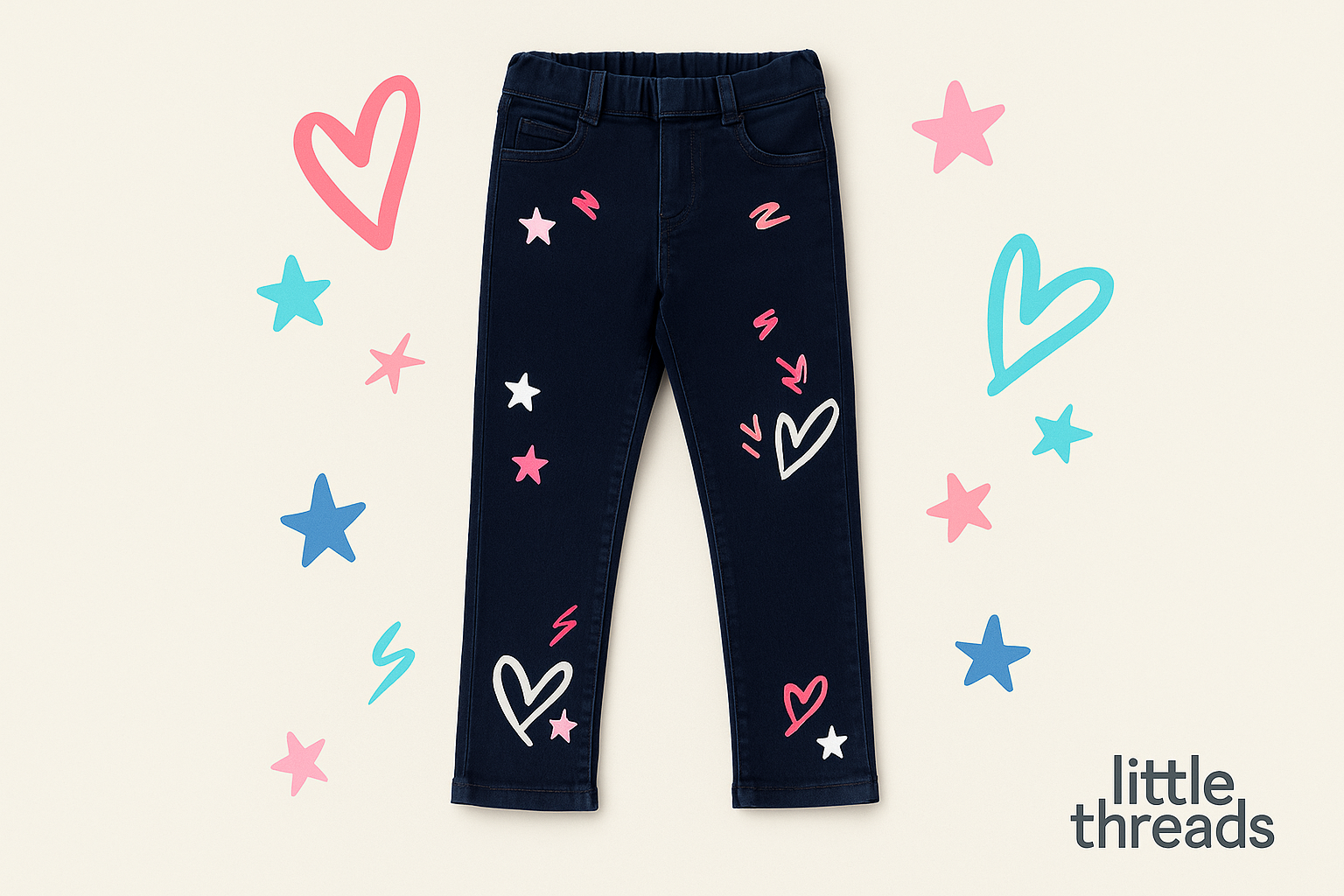 Love Scribble – Girls Doodle Denim Jeggings Digital Print