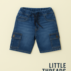 Boys Mid Blue Cargo Shorts – Relaxed Fit with Pockets